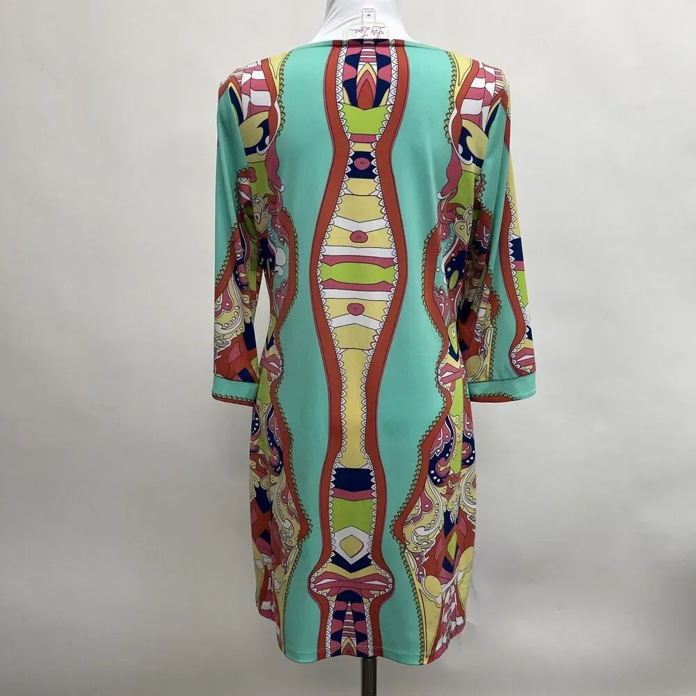 Ivy Lane Women's‎ Shift Dress Medium Mint Green Orange Yellow Pink White Blue
